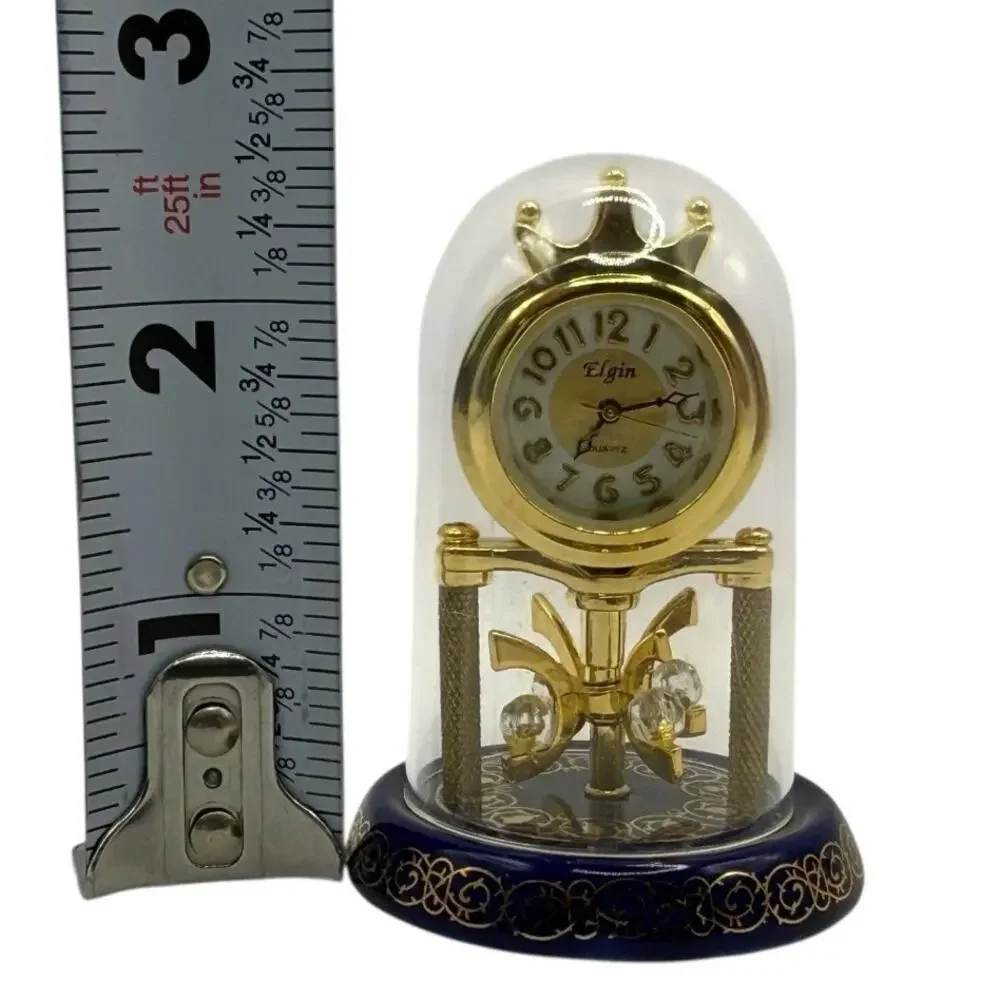 Vtg  Elgin Miniature Blue & Gold Enamel Dome Quartz Anniversary Clock - Picture 5 of 5
